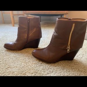 Soft brown leather wedge booties